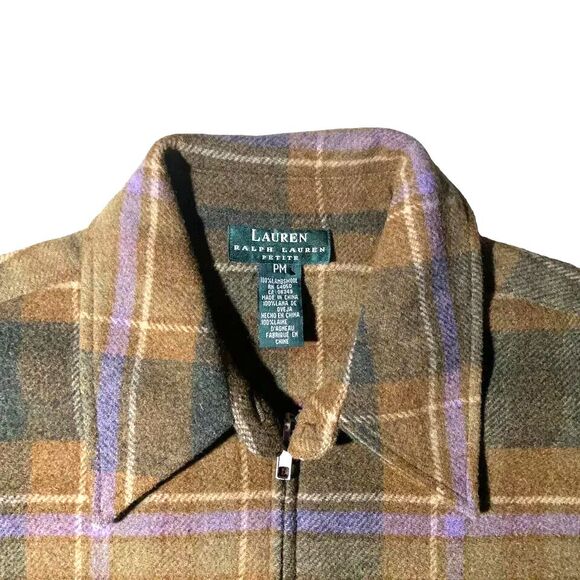 Lauren Ralph Lauren 100% Lambswool Plaid Zip Up Jacket Women’s Petite Me… - Picture 5 of 14